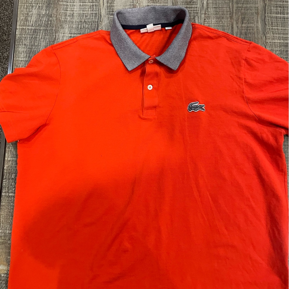 Lacoste Vibrant Orange Golf Shirt with Charcoal Collar